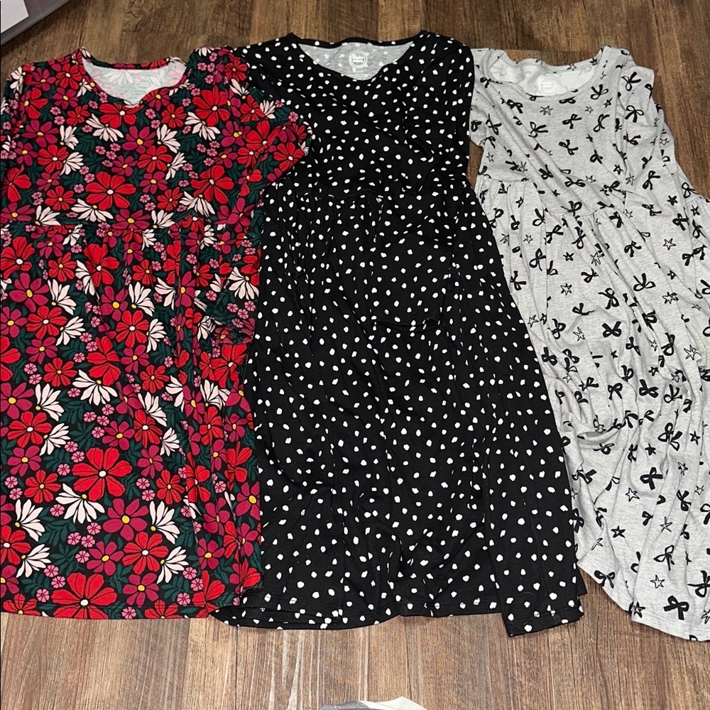 Lot of 3 Wonder Nation Girl’s Long Sleeve Dresses size M 7/8 EEUC